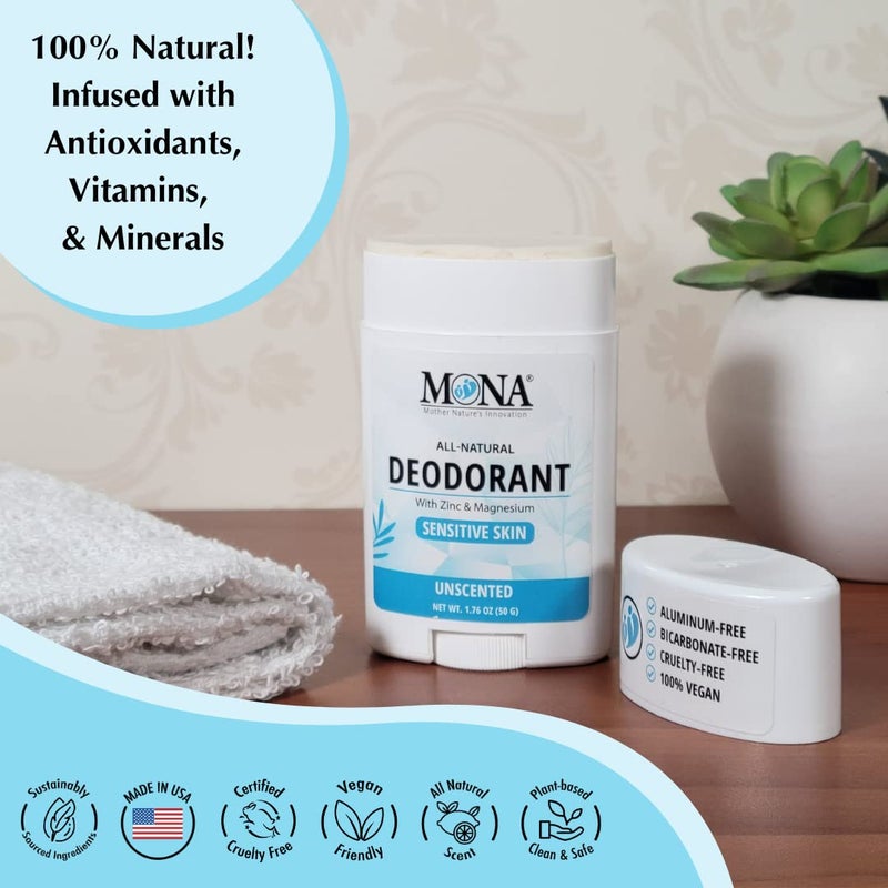 MONA BRANDS All Natural Deodorant For Women & Men | For Sensitive Skin | No Aluminum or Baking Soda | (UNSCENTED 1.76 Oz) - Image 3